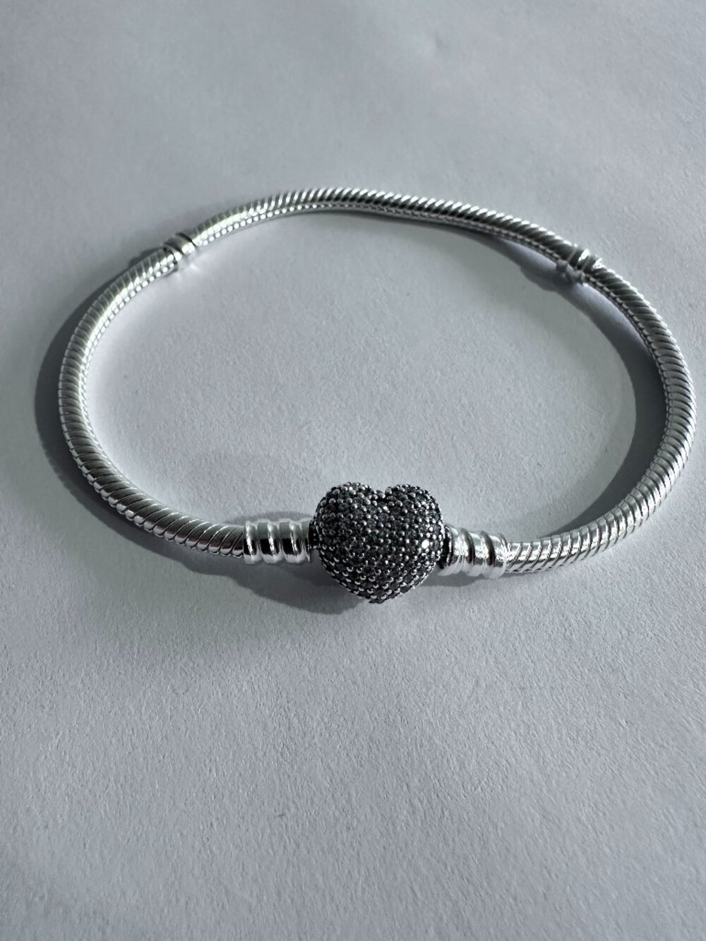 Pandora Silver Pave Heart Snake Chain Bracelet - Picture 2 of 5